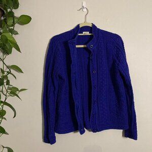 L.L. Bean Vintage Blue Knit Button Down Cotton Cardigan Sweater Size M Medium